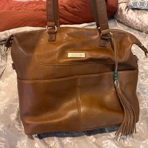 Lily Jade Shaylee Camel and Silver Leather
Convertible Baby Bag Backpack